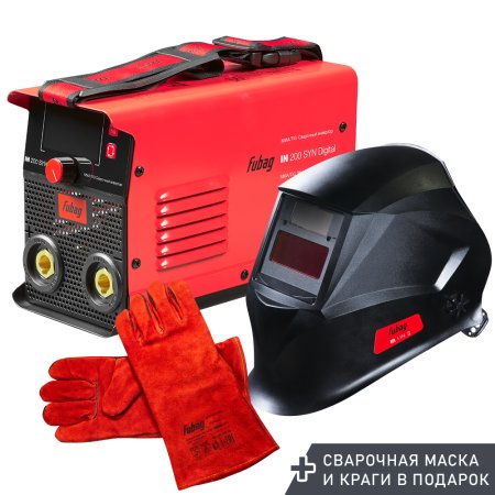 FUBAG Сварочный инвертор IN 200 SYN Digital + Маска сварщика Хамелеон IR 11N S + Сварочные краги на подкладке красные FWGN 10R в ПОДАРОК